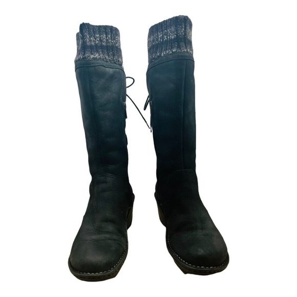 UGG Australia Skylar Wedge Boots Black Leather & Knit Lace/Zip Up Sz 9 2.5" Heel - Picture 3 of 10
